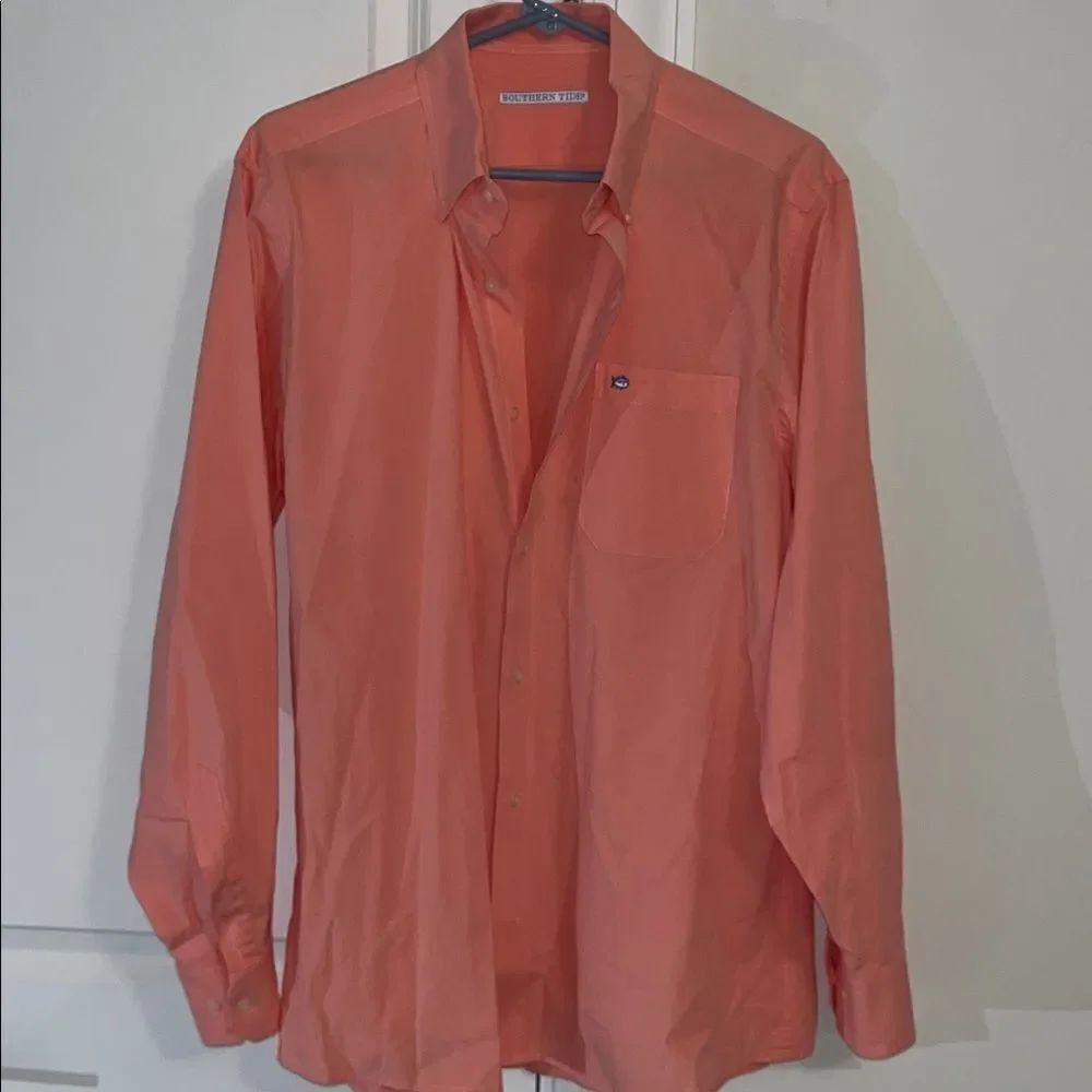 amazing preppy Peach Cotton/Spandex Southern Tide Skipjack LS Shirt M classic